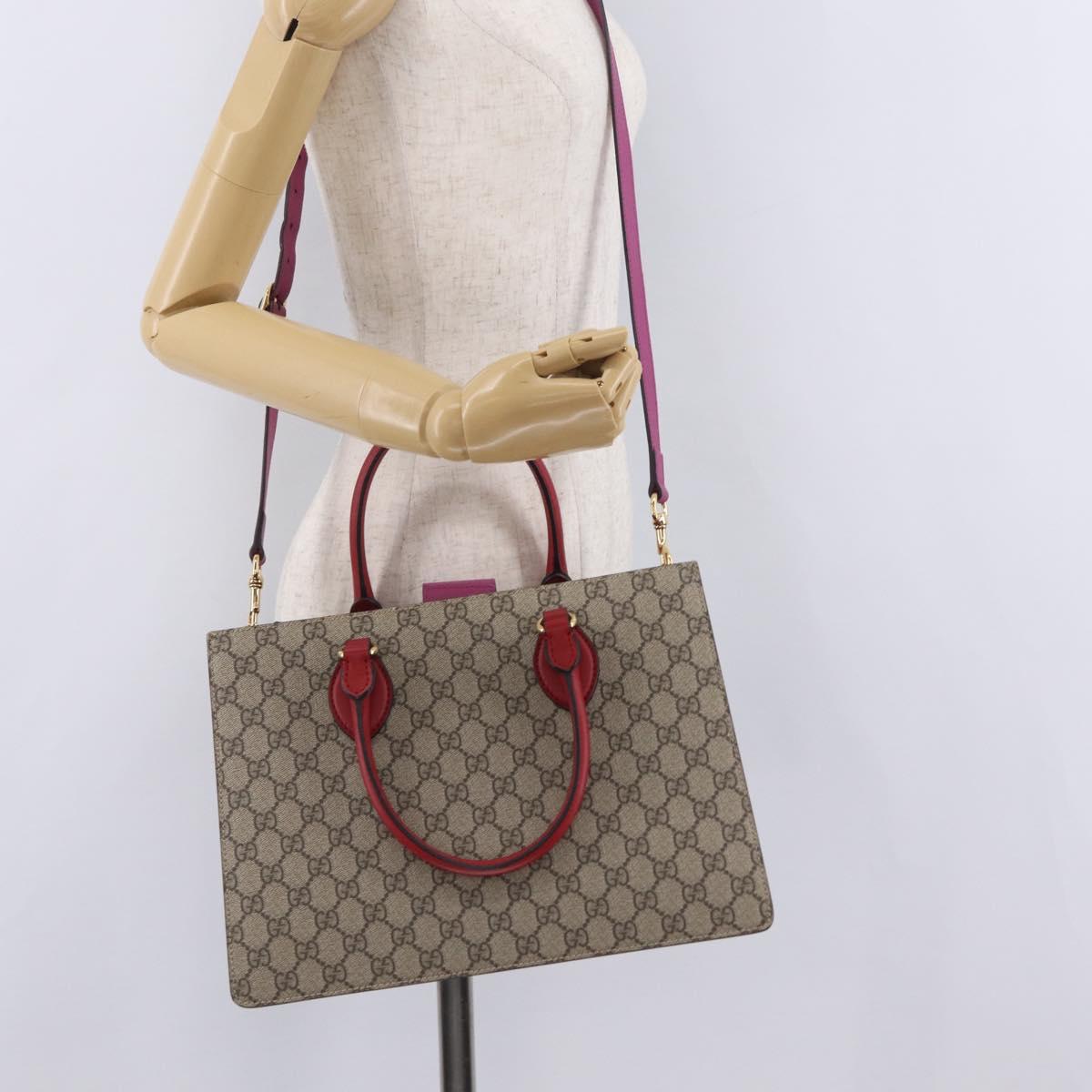 GUCCI GG Supreme Hand Bag PVC 2way Beige Gold 409531 Auth 203076M