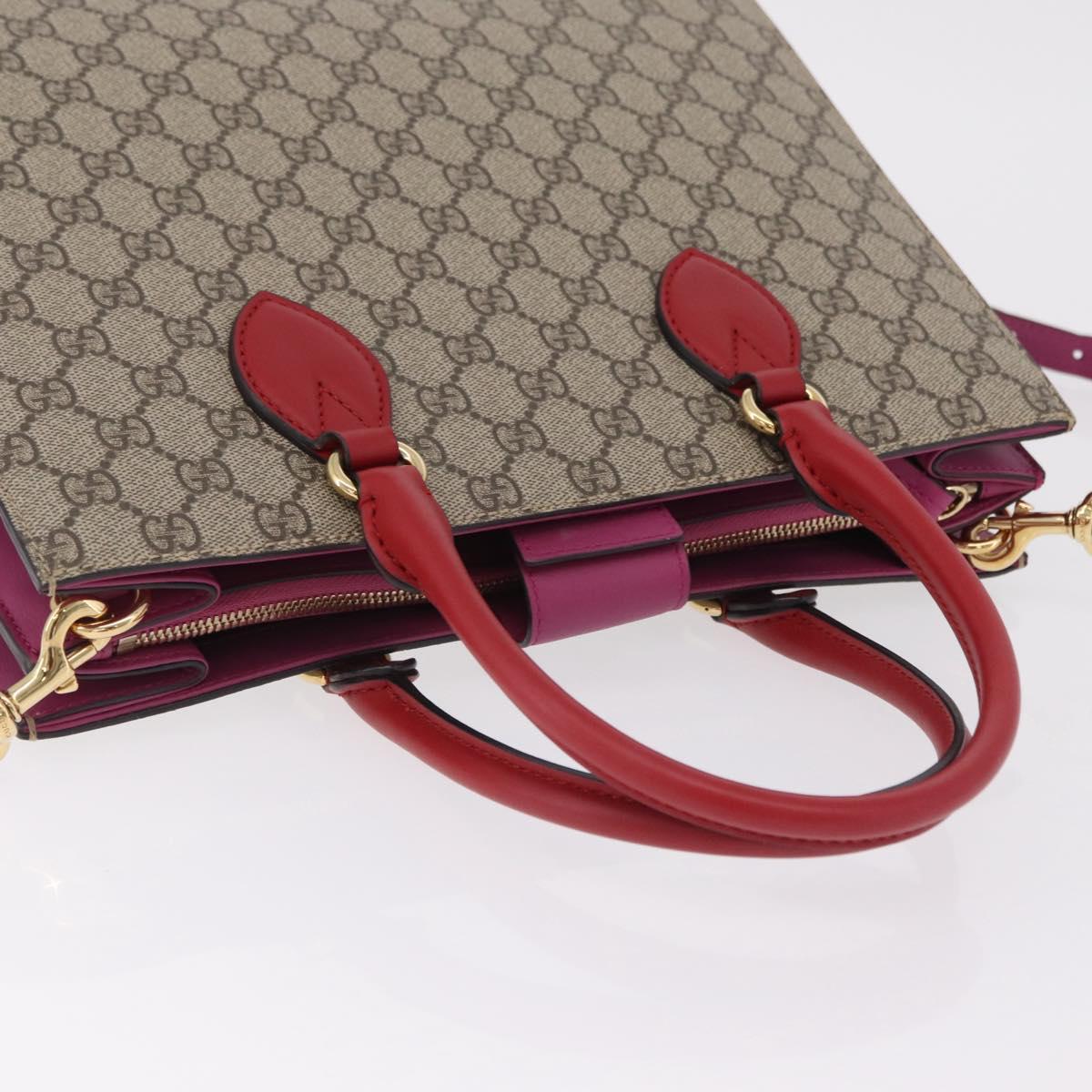 GUCCI GG Supreme Hand Bag PVC 2way Beige Gold 409531 Auth 203076M