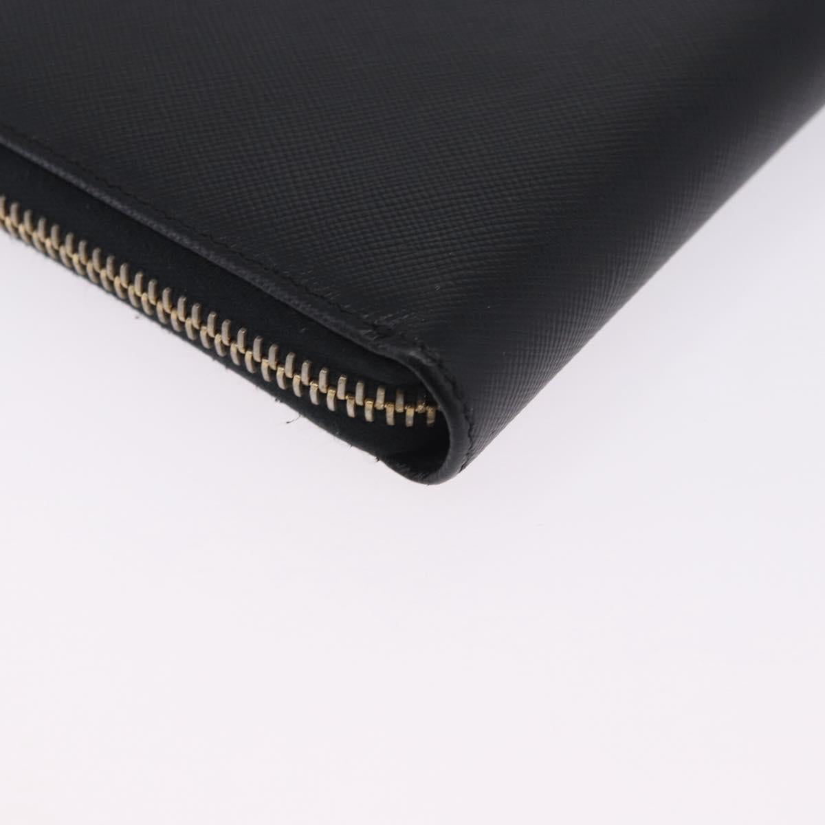 PRADA Long Wallet Saffiano Black Gold Tone Auth 203079