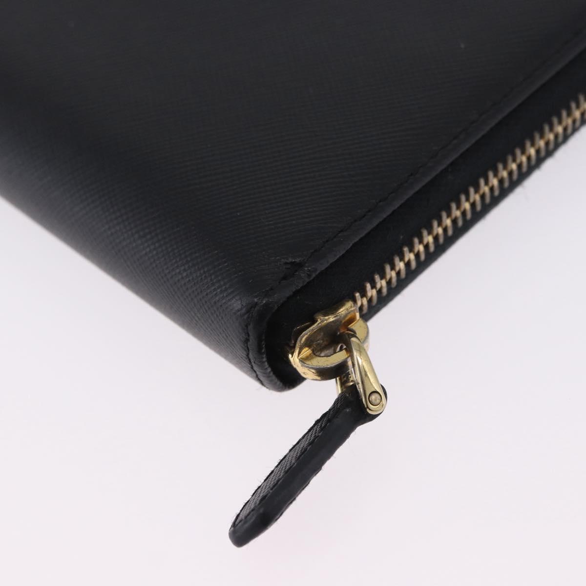 PRADA Long Wallet Saffiano Black Gold Tone Auth 203079
