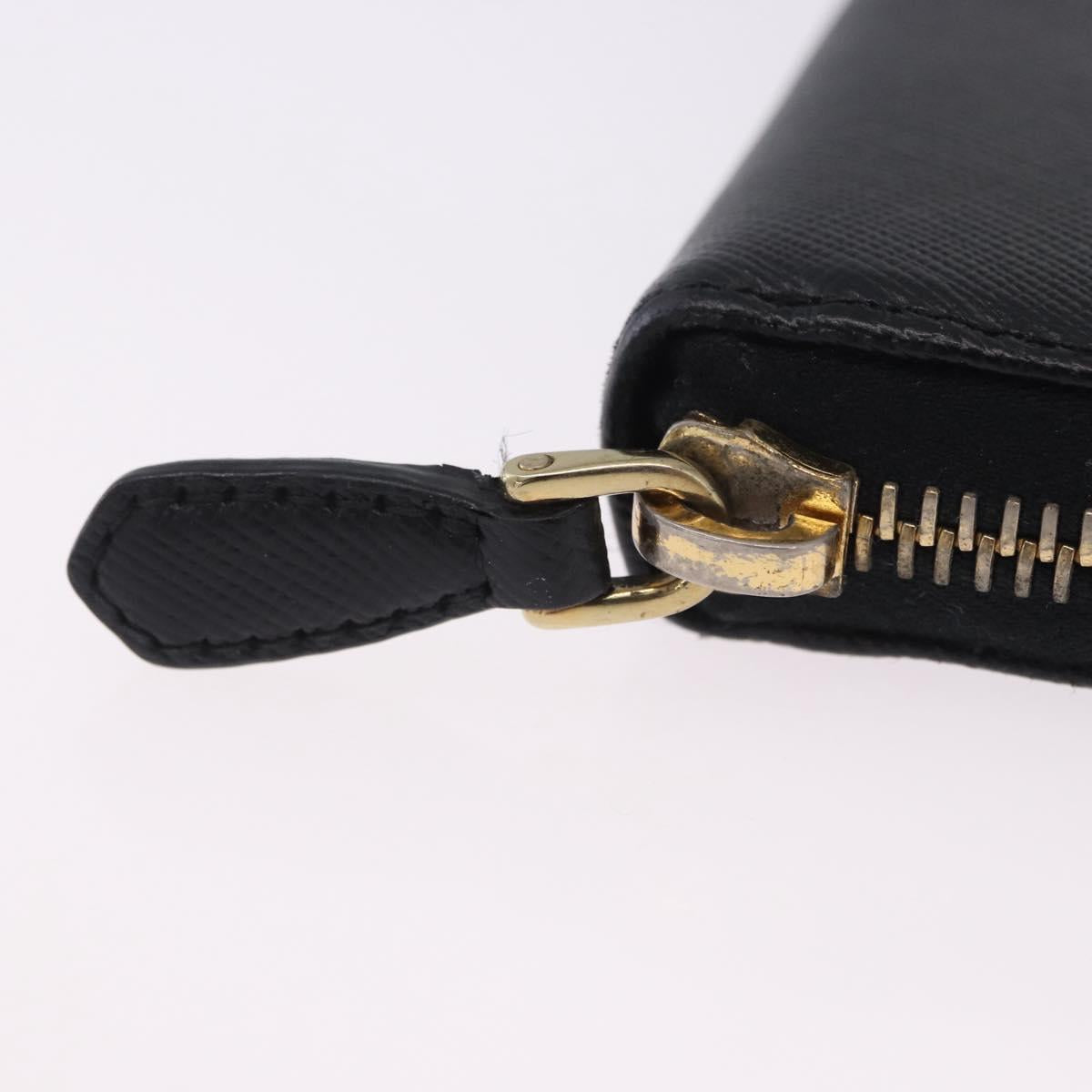 PRADA Long Wallet Saffiano Black Gold Tone Auth 203079