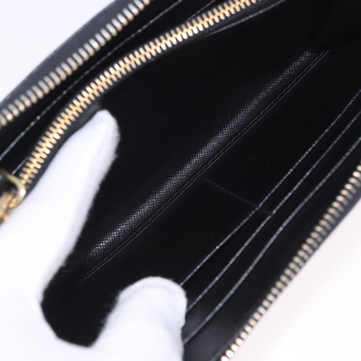 PRADA Long Wallet Saffiano Black Gold Tone Auth 203079