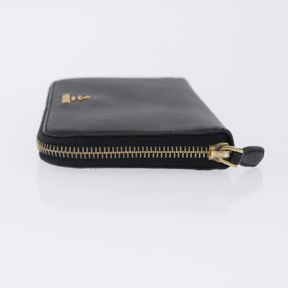 PRADA Long Wallet Saffiano Black Gold Tone Auth 203079