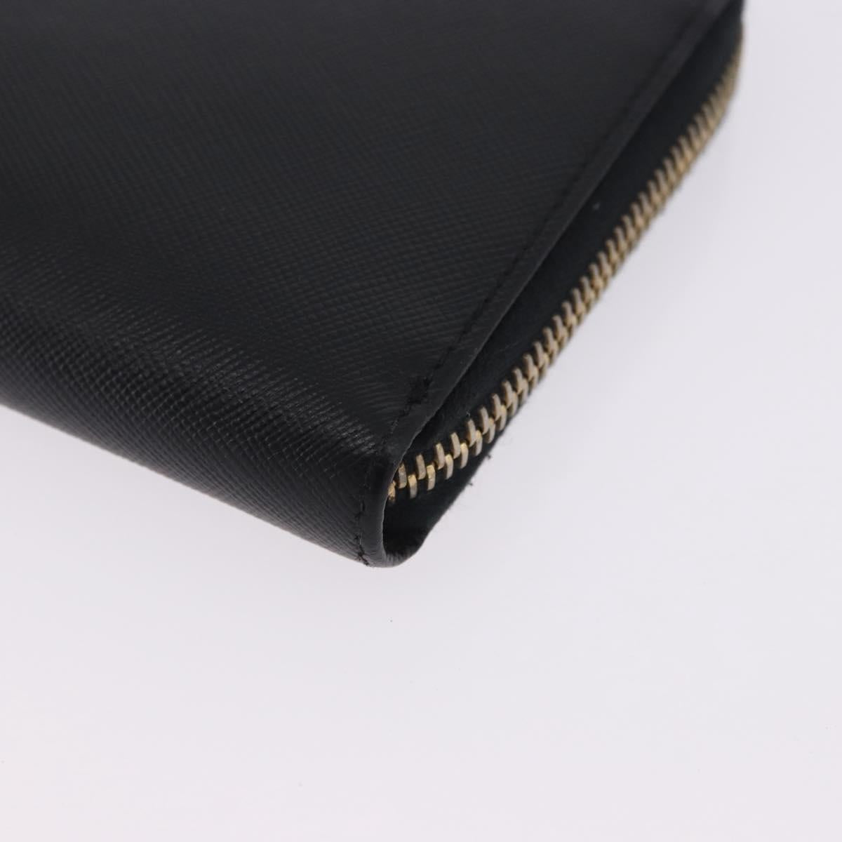PRADA Long Wallet Saffiano Black Gold Tone Auth 203079