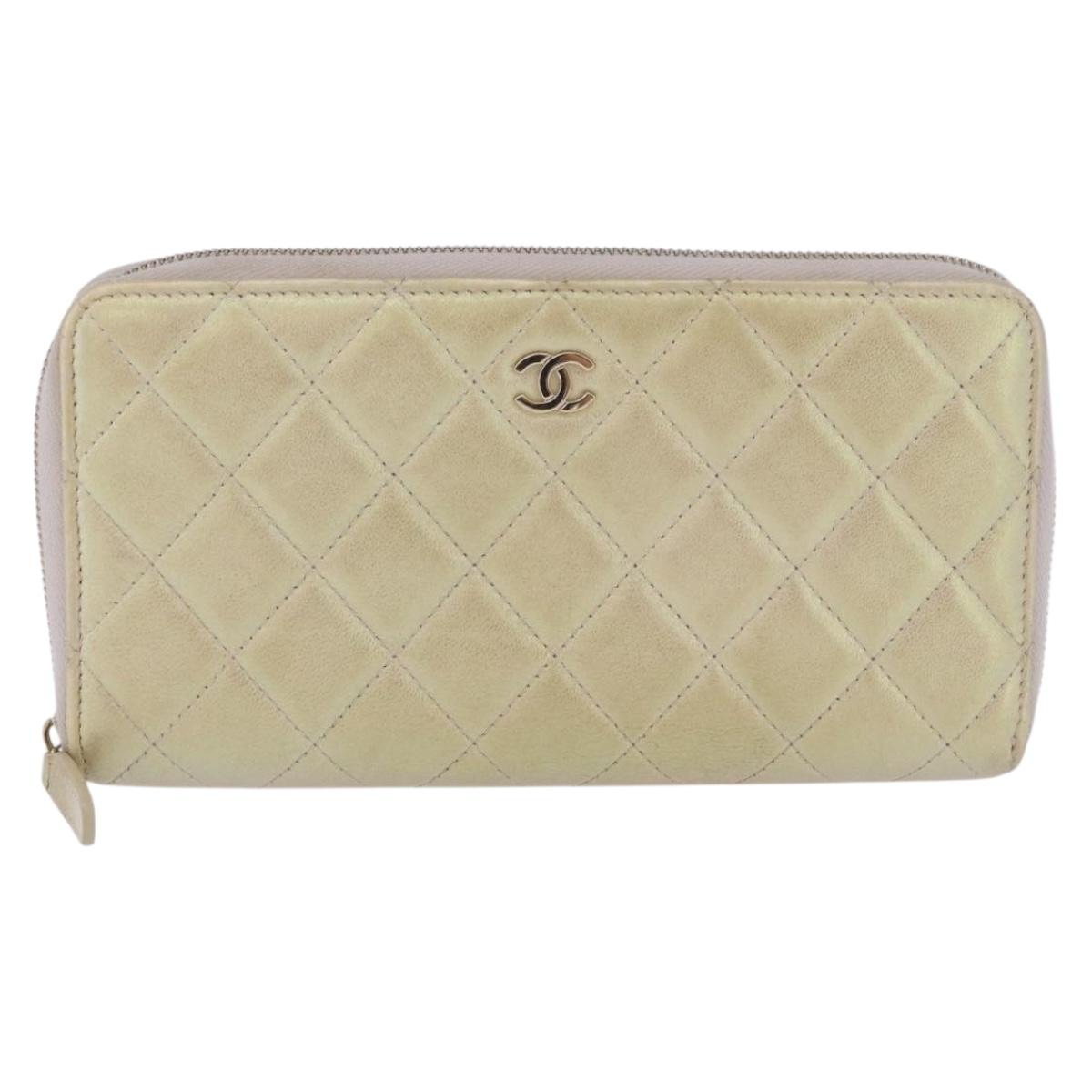 CHANEL Matelasse Long Wallet Lamb Skin Gold CC Auth 203081V