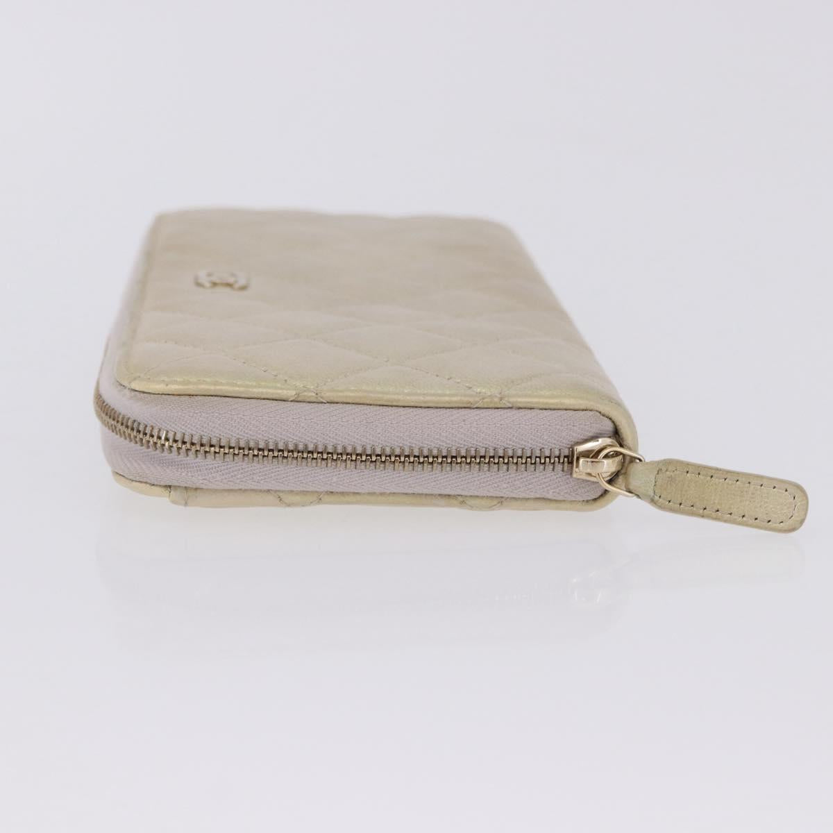 CHANEL Matelasse Long Wallet Lamb Skin Gold CC Auth 203081V