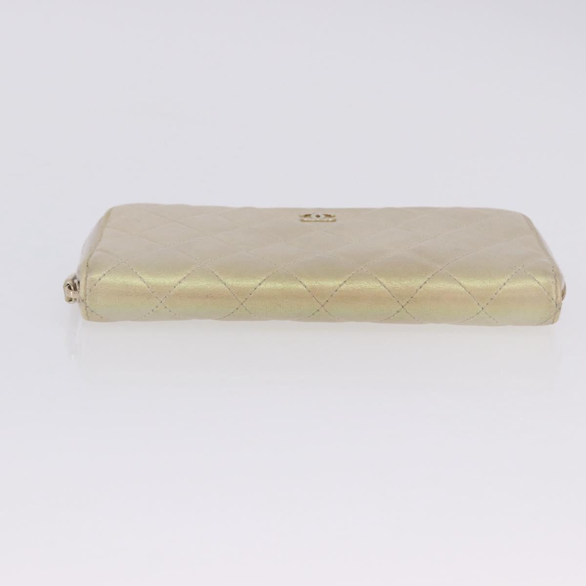 CHANEL Matelasse Long Wallet Lamb Skin Gold CC Auth 203081V