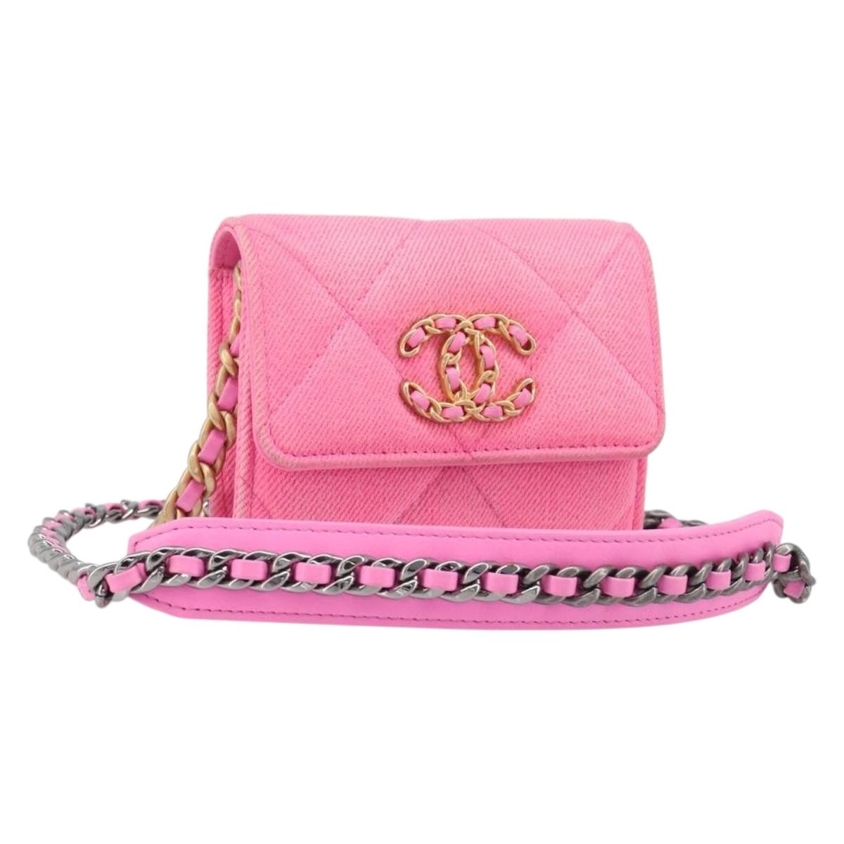 CHANEL Matelasse Chain Shoulder Wallet Canvas Pink Gold Tone CC Auth 203083M
