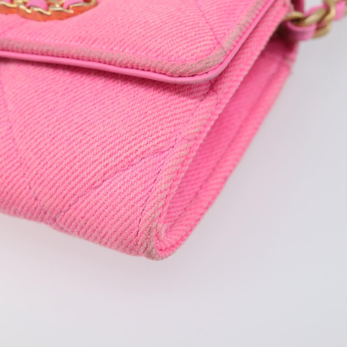 CHANEL Matelasse Chain Shoulder Wallet Canvas Pink Gold Tone CC Auth 203083M