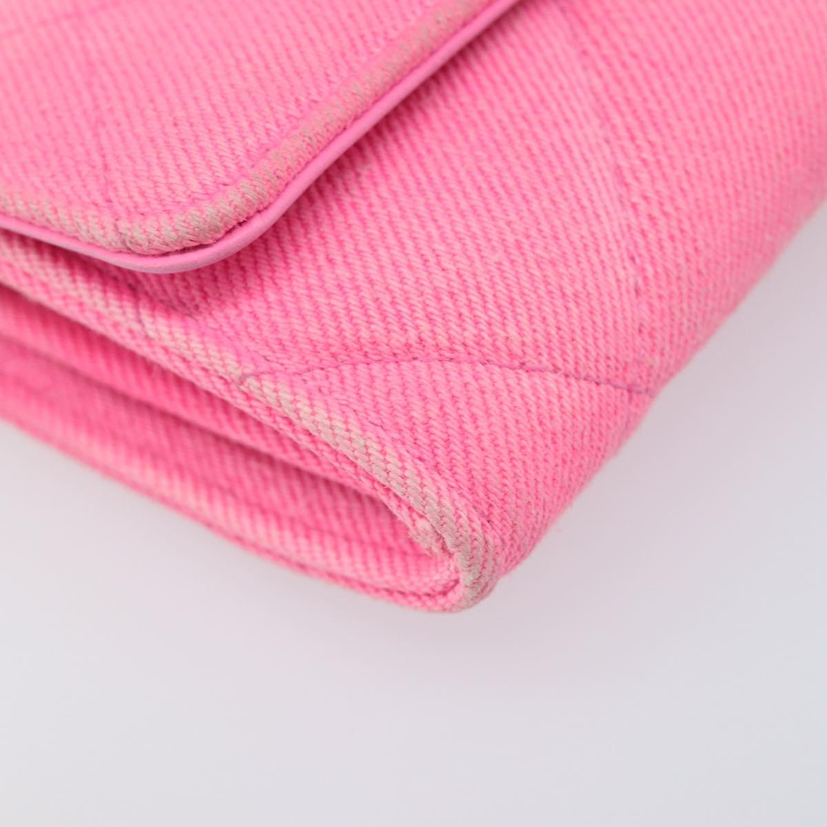 CHANEL Matelasse Chain Shoulder Wallet Canvas Pink Gold Tone CC Auth 203083M
