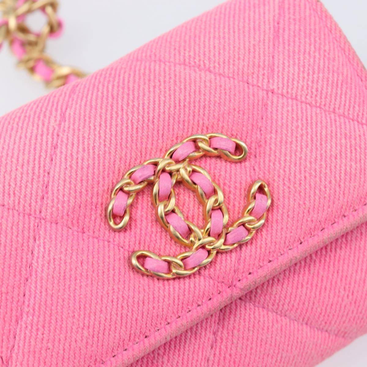 CHANEL Matelasse Chain Shoulder Wallet Canvas Pink Gold Tone CC Auth 203083M