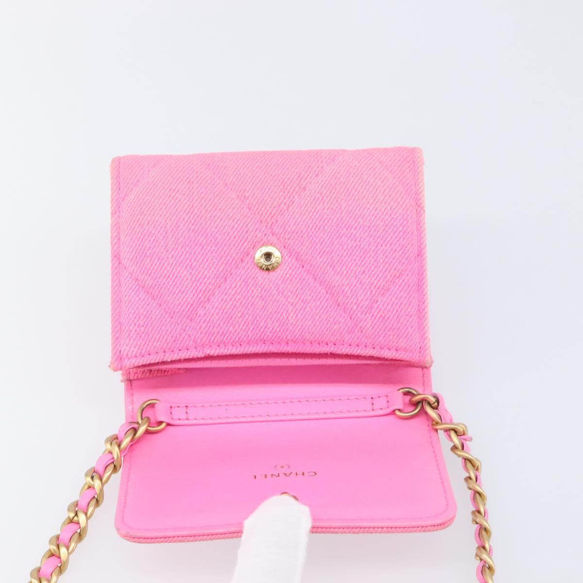 CHANEL Matelasse Chain Shoulder Wallet Canvas Pink Gold Tone CC Auth 203083M