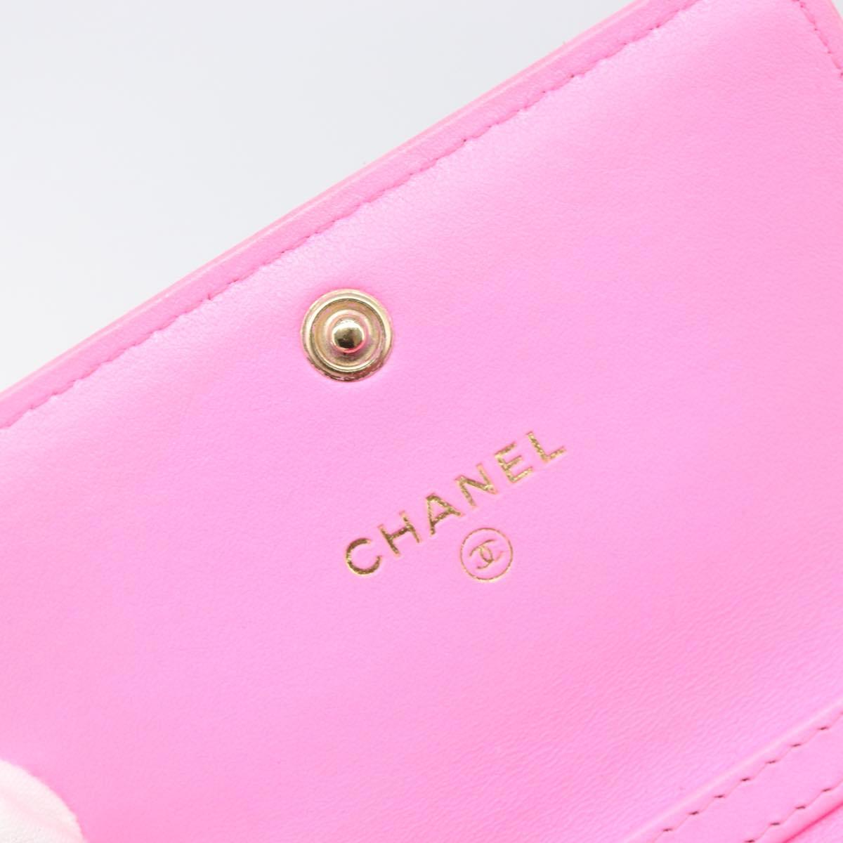 CHANEL Matelasse Chain Shoulder Wallet Canvas Pink Gold Tone CC Auth 203083M