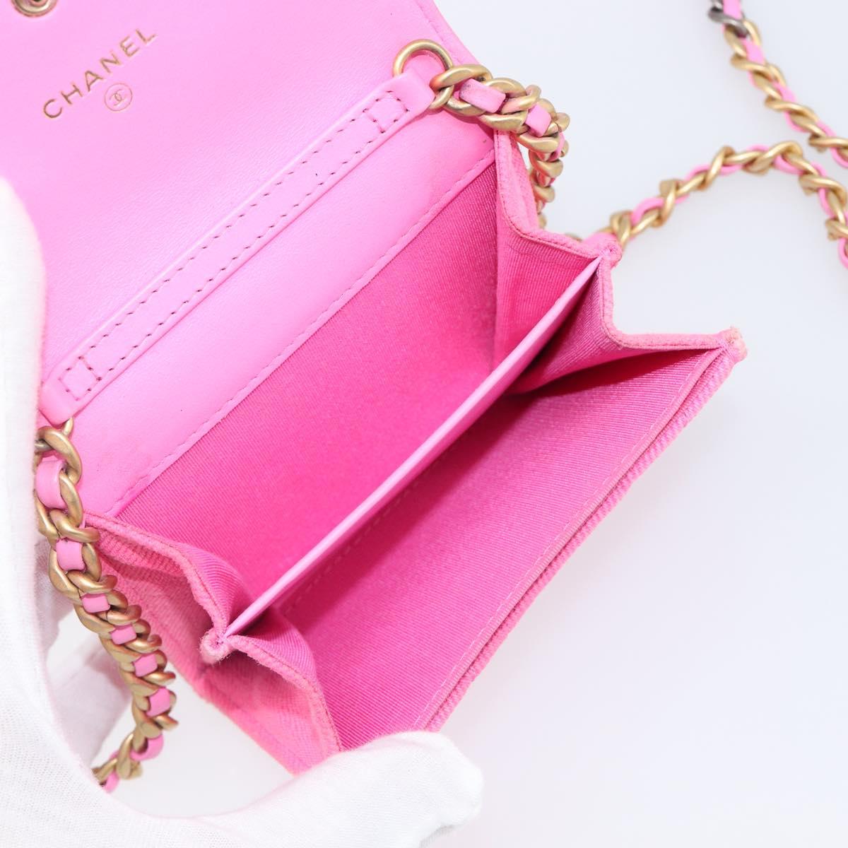 CHANEL Matelasse Chain Shoulder Wallet Canvas Pink Gold Tone CC Auth 203083M