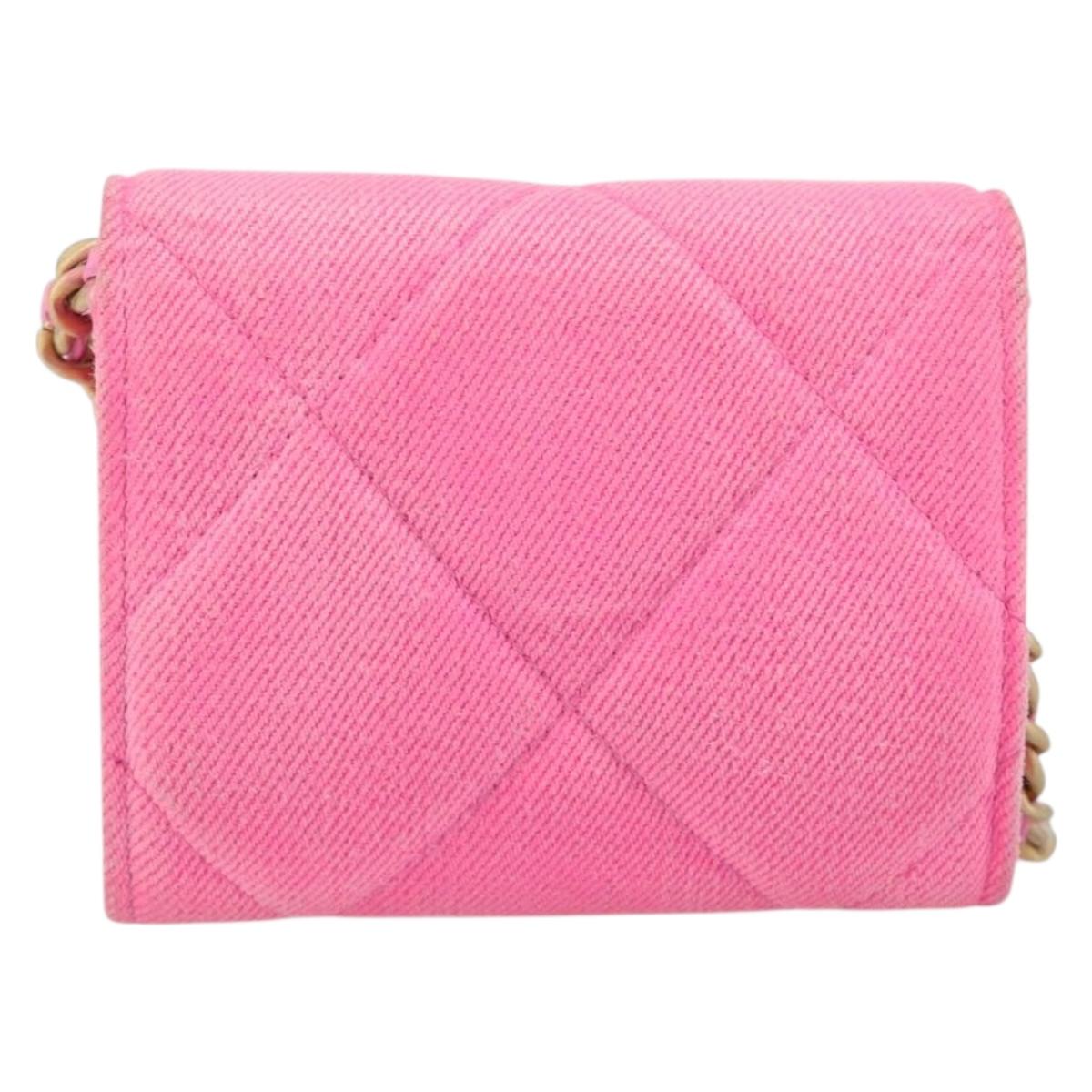 CHANEL Matelasse Chain Shoulder Wallet Canvas Pink Gold Tone CC Auth 203083M
