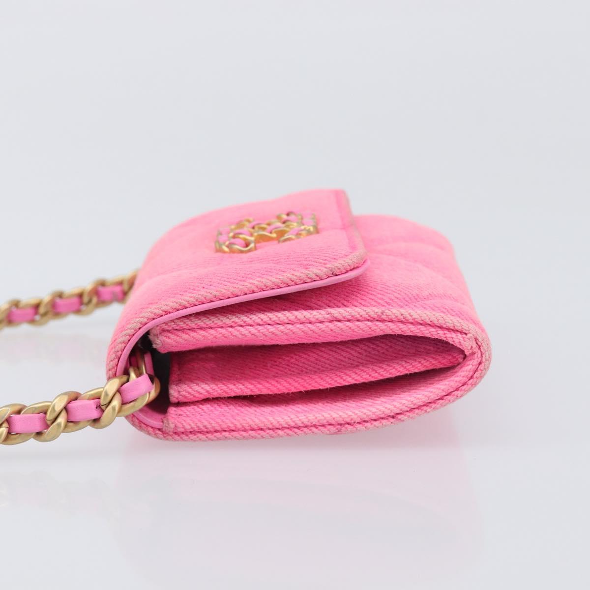 CHANEL Matelasse Chain Shoulder Wallet Canvas Pink Gold Tone CC Auth 203083M