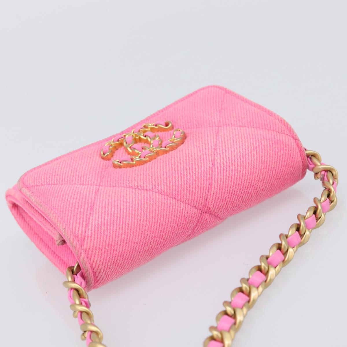 CHANEL Matelasse Chain Shoulder Wallet Canvas Pink Gold Tone CC Auth 203083M