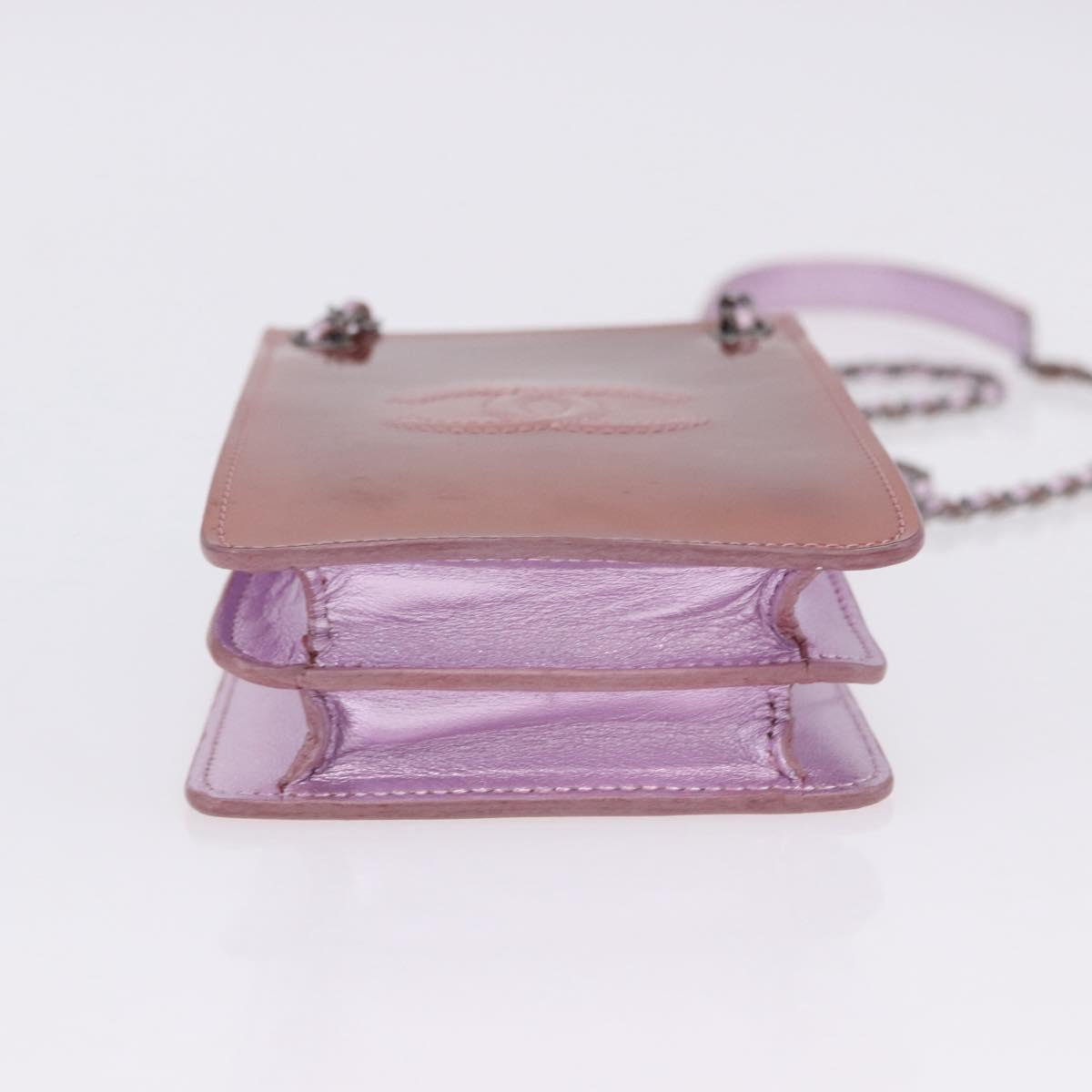 CHANEL Chain Shoulder Bag Patent Pink Silver CC Auth 203084M