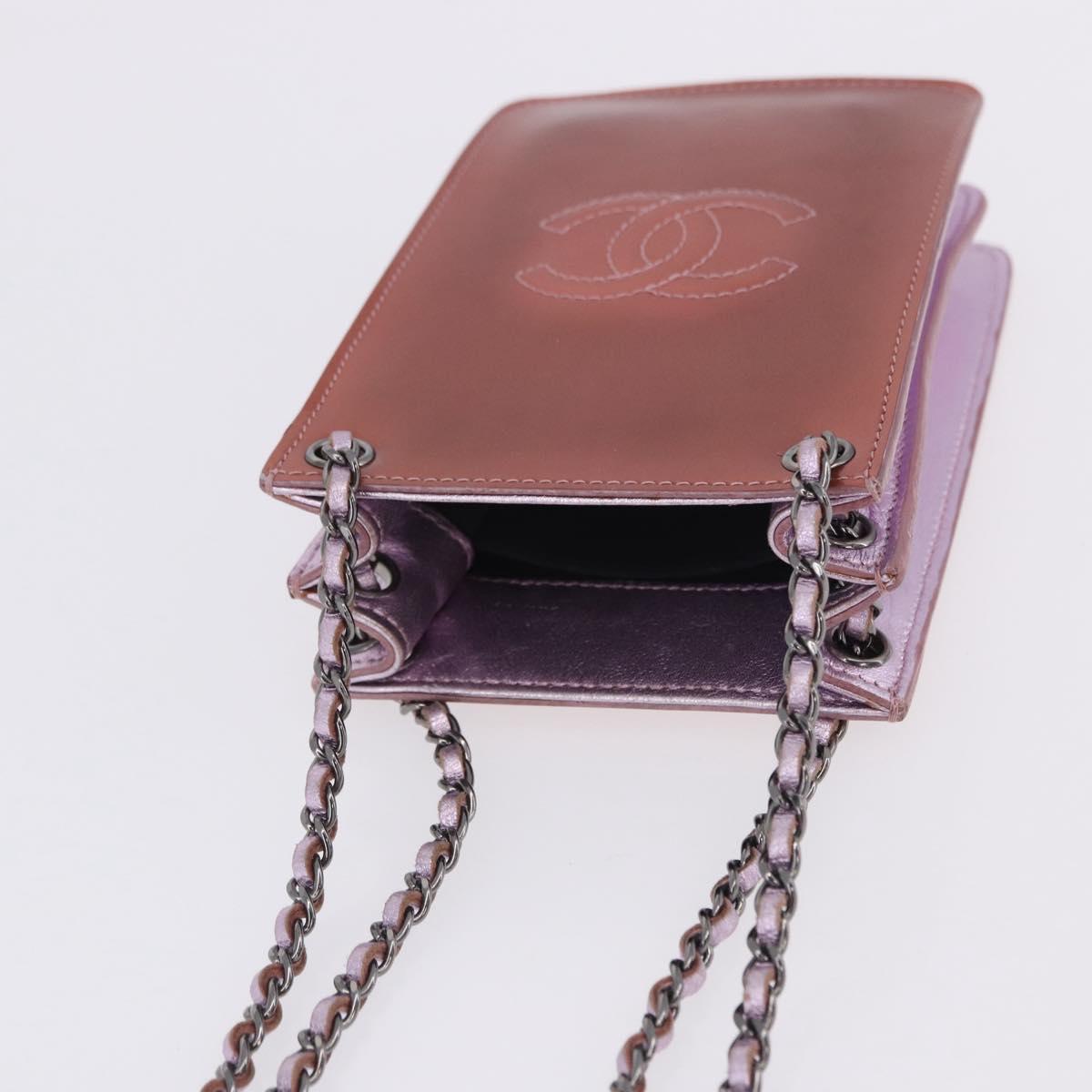 CHANEL Chain Shoulder Bag Patent Pink Silver CC Auth 203084M