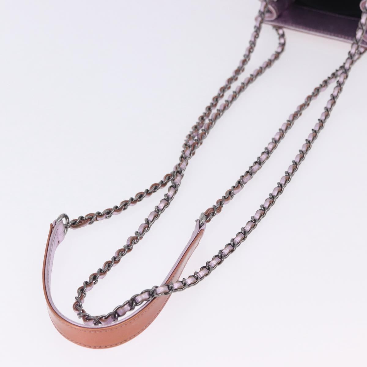 CHANEL Chain Shoulder Bag Patent Pink Silver CC Auth 203084M