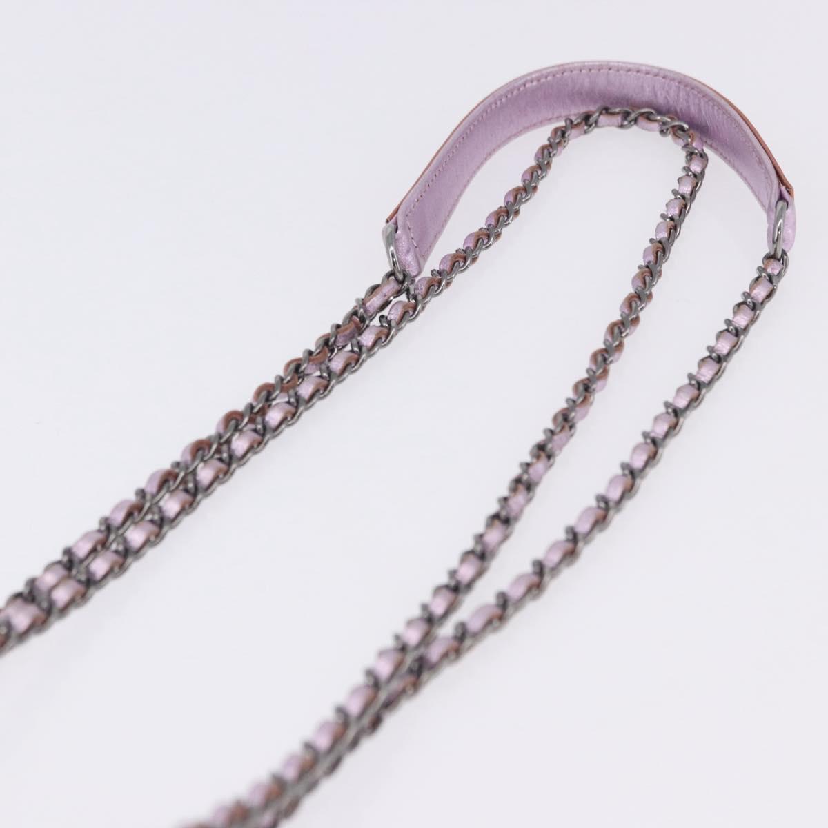 CHANEL Chain Shoulder Bag Patent Pink Silver CC Auth 203084M