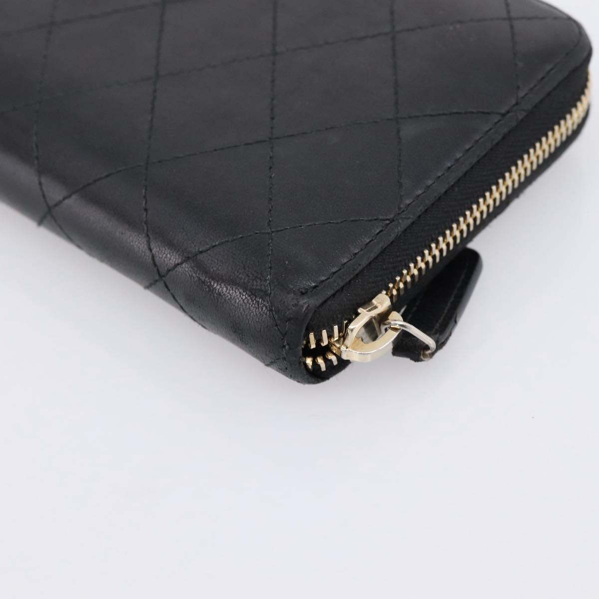 CHANEL Bicolore Long Wallet Leather Black Gold Tone CC Auth 203085