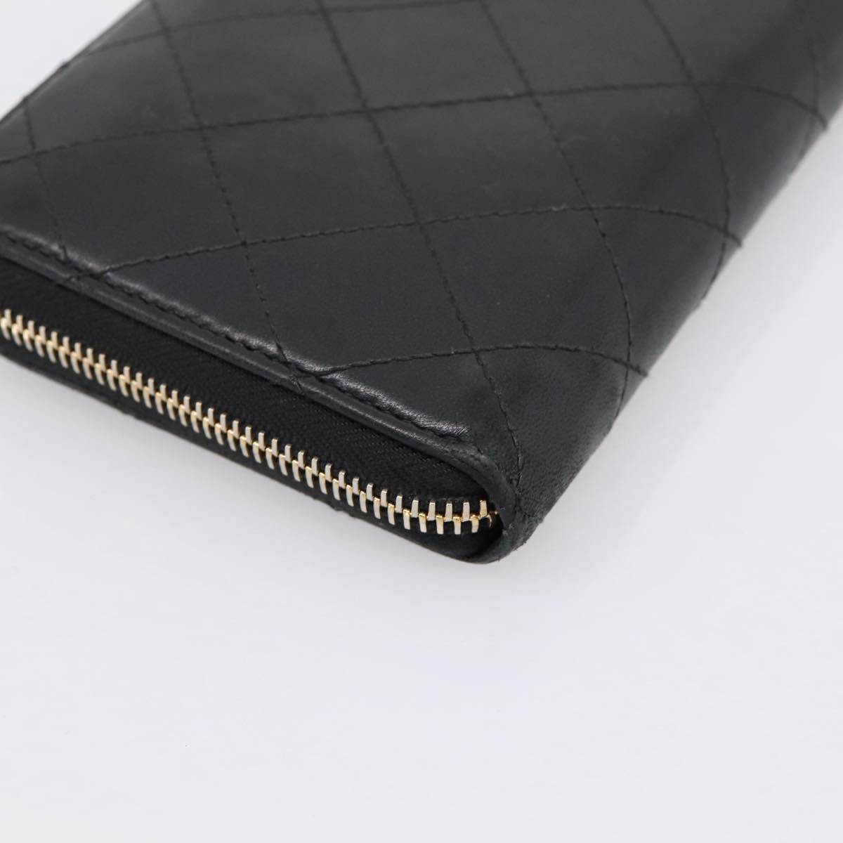 CHANEL Bicolore Long Wallet Leather Black Gold Tone CC Auth 203085