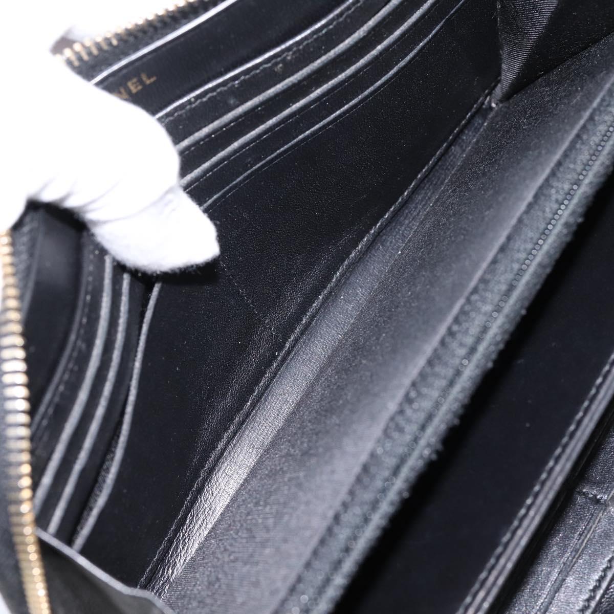 CHANEL Bicolore Long Wallet Leather Black Gold Tone CC Auth 203085