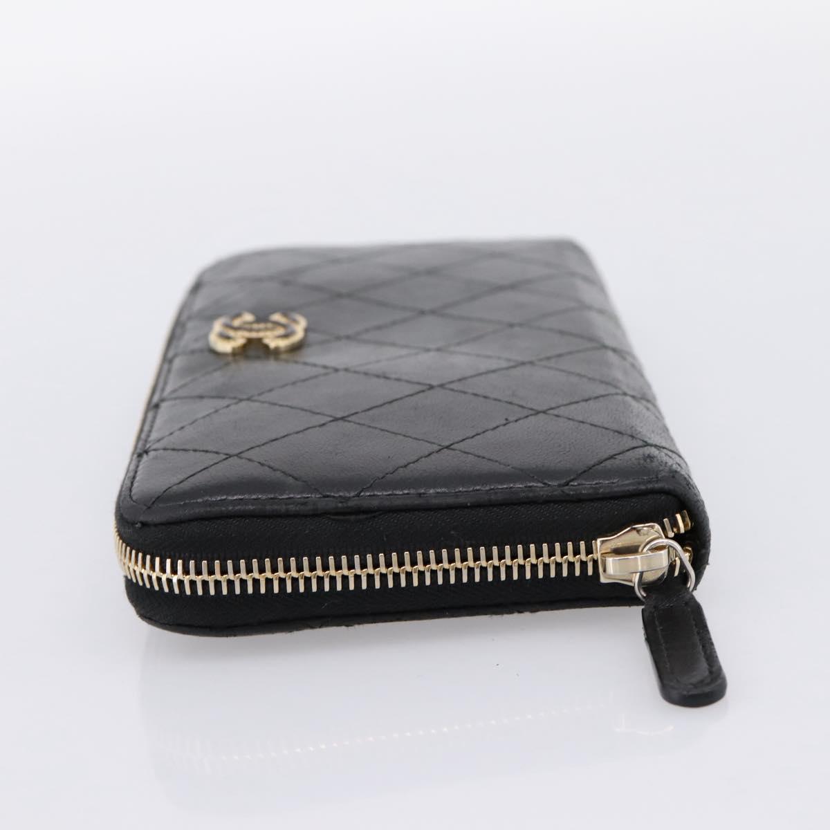 CHANEL Bicolore Long Wallet Leather Black Gold Tone CC Auth 203085