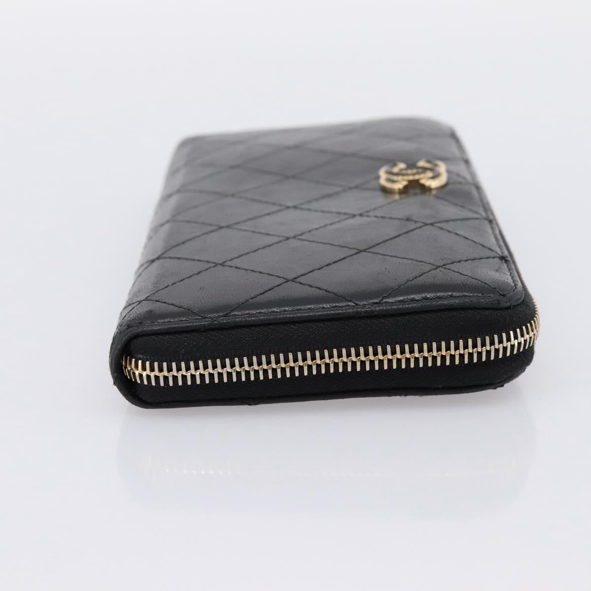 CHANEL Bicolore Long Wallet Leather Black Gold Tone CC Auth 203085