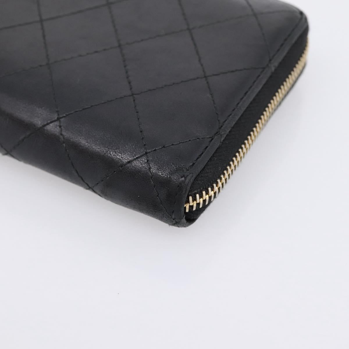 CHANEL Bicolore Long Wallet Leather Black Gold Tone CC Auth 203085