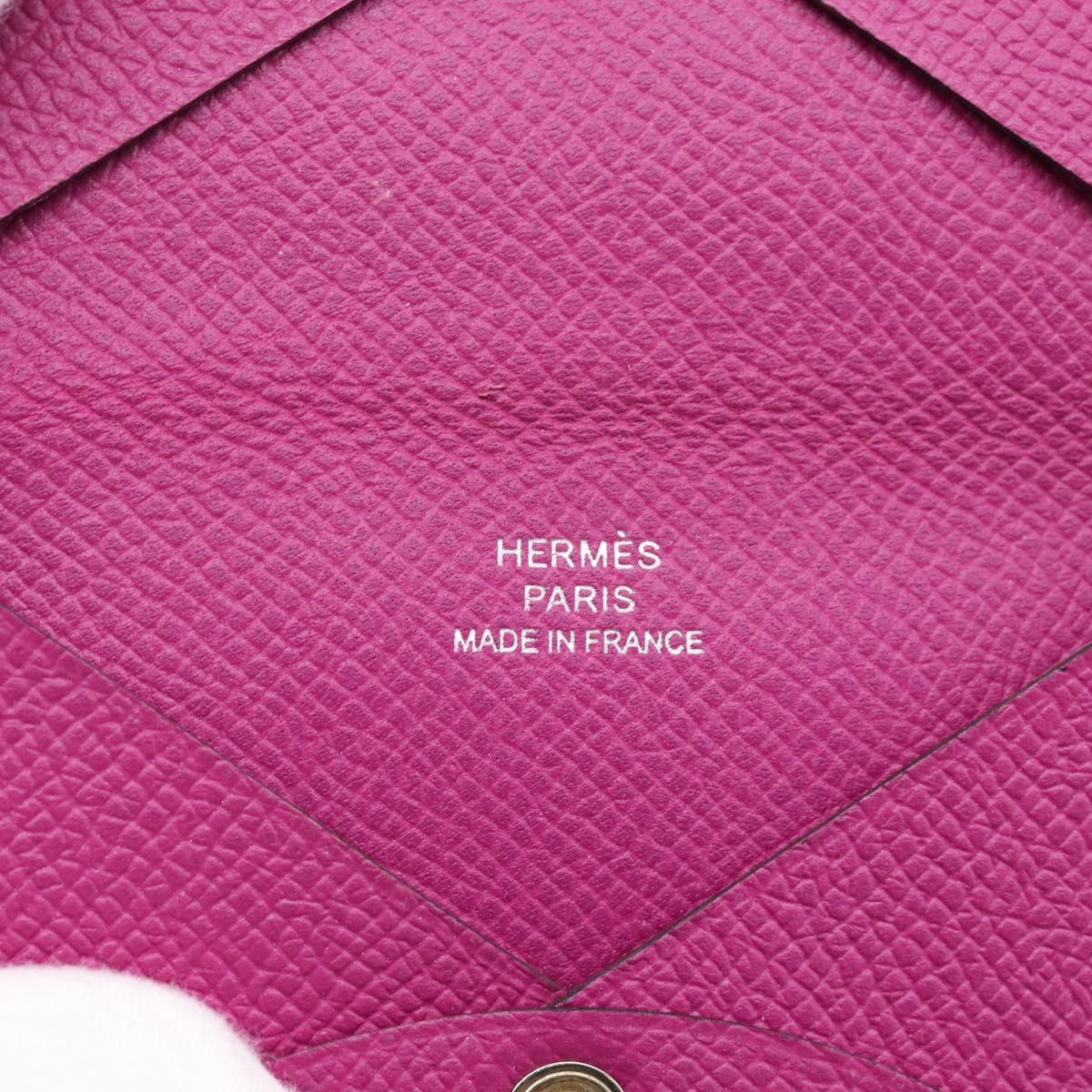 HERMES Calvi Coin Purse Leather Purple Silver Auth 203089A