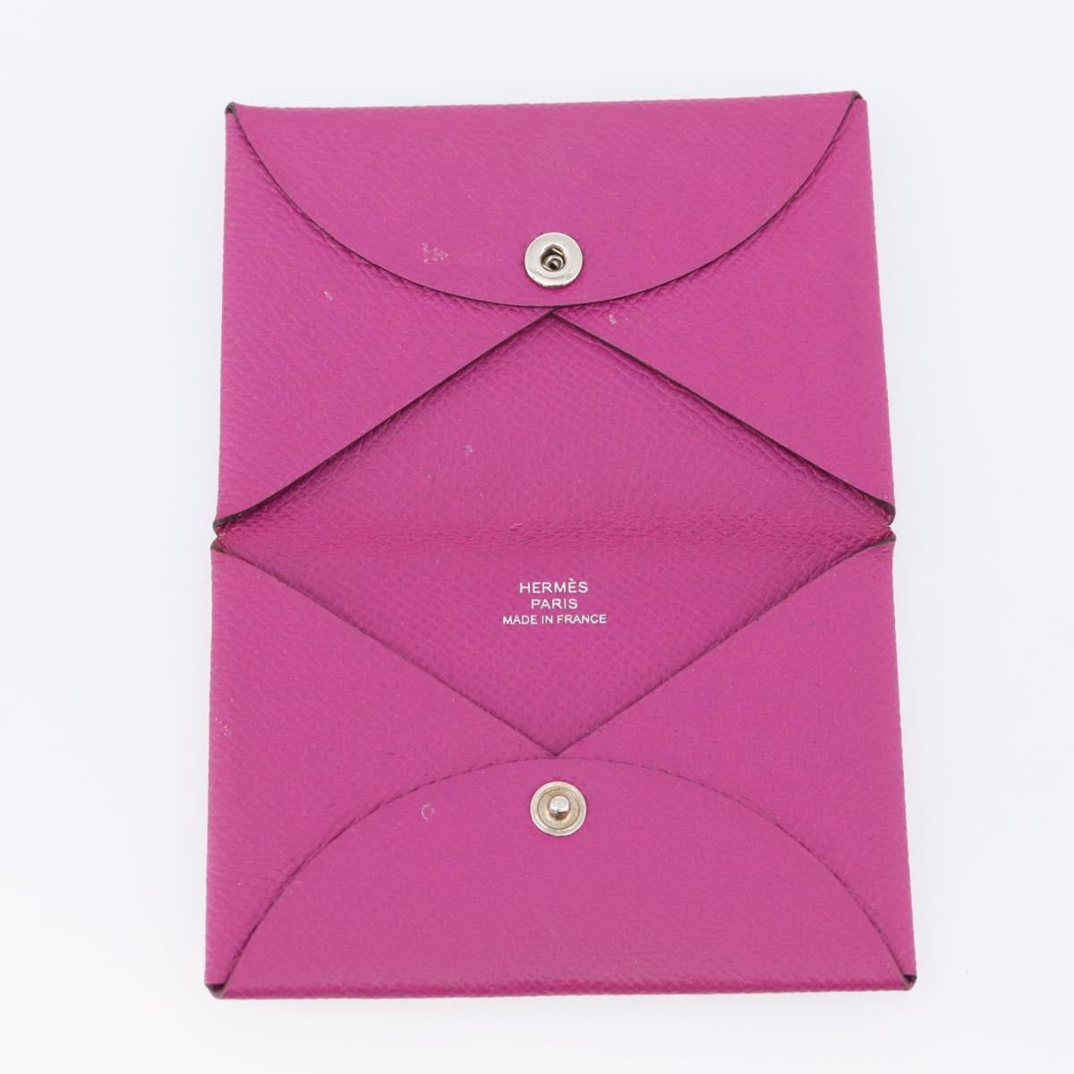 HERMES Calvi Coin Purse Leather Purple Silver Auth 203089A
