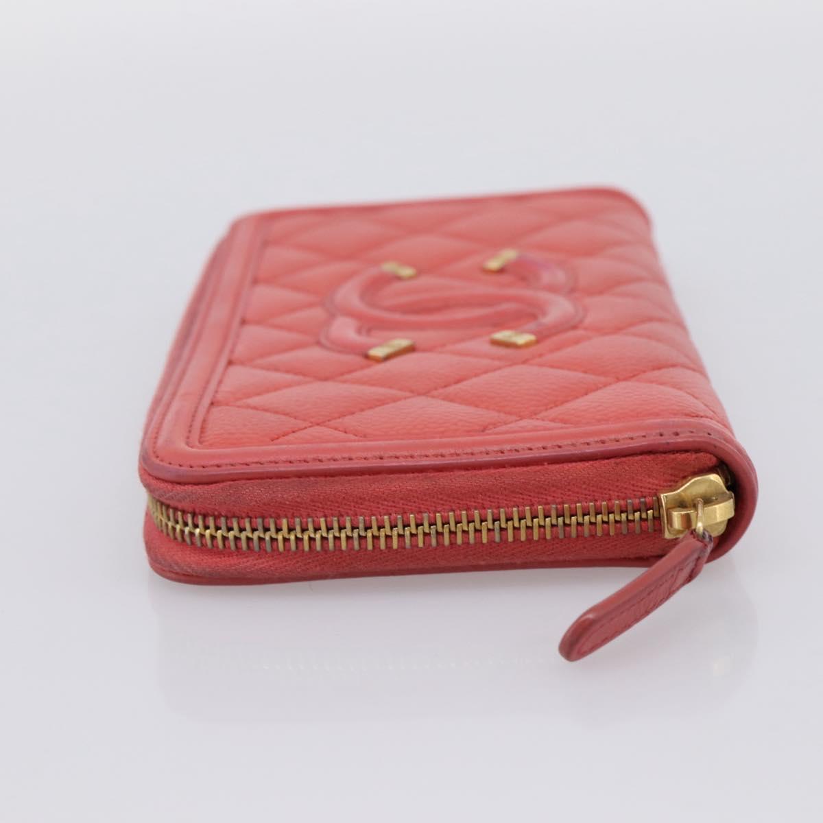 CHANEL Matelasse Long Wallet Caviar Skin Orange Gold Tone CC Auth 203090