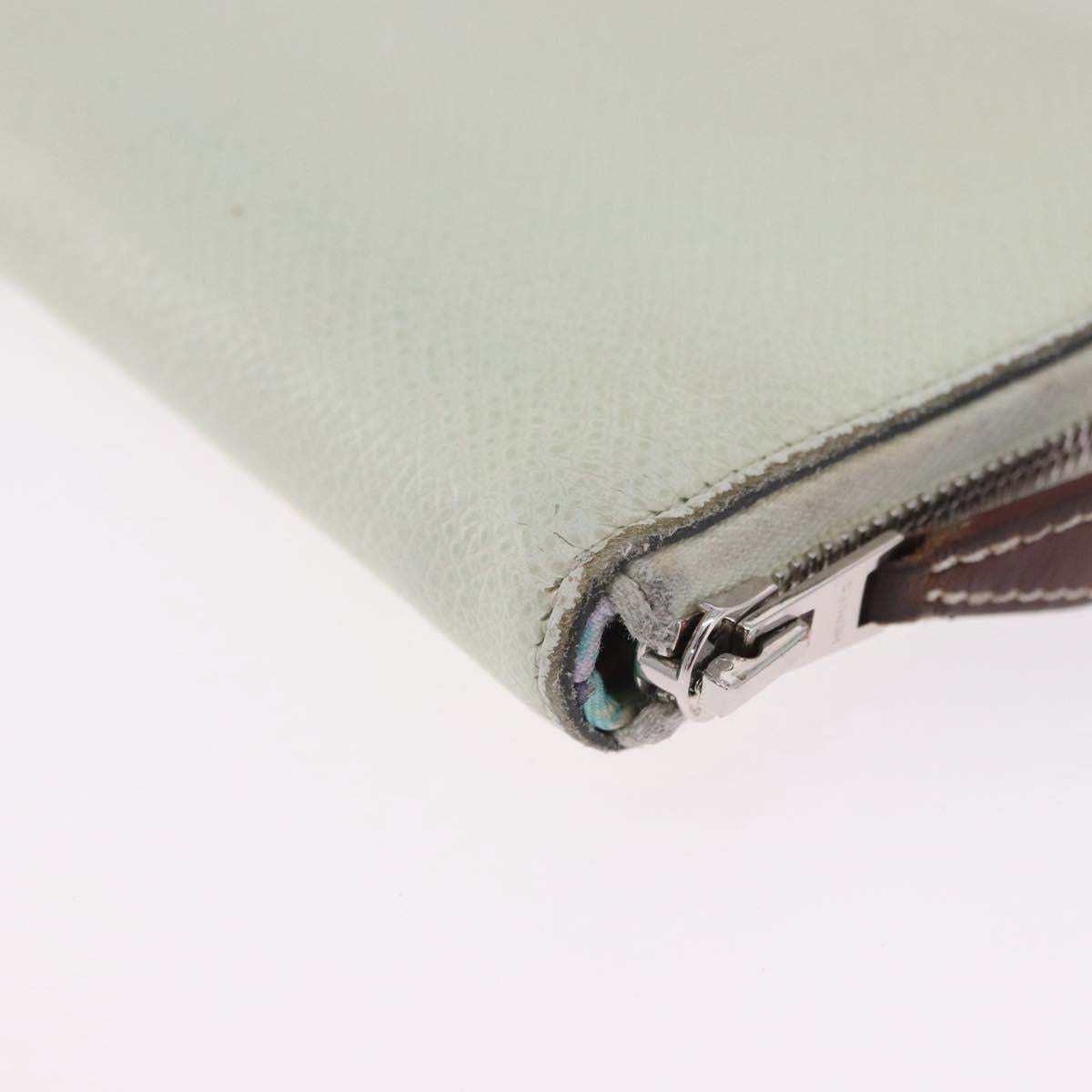 HERMES Asap Compact Silk In Wallet Leather LIme Green Silver Auth 203091
