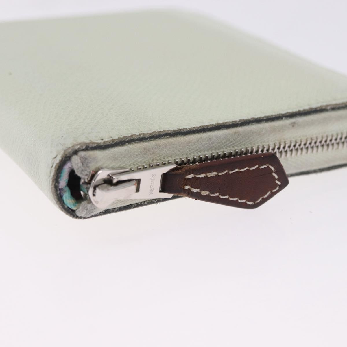 HERMES Asap Compact Silk In Wallet Leather LIme Green Silver Auth 203091