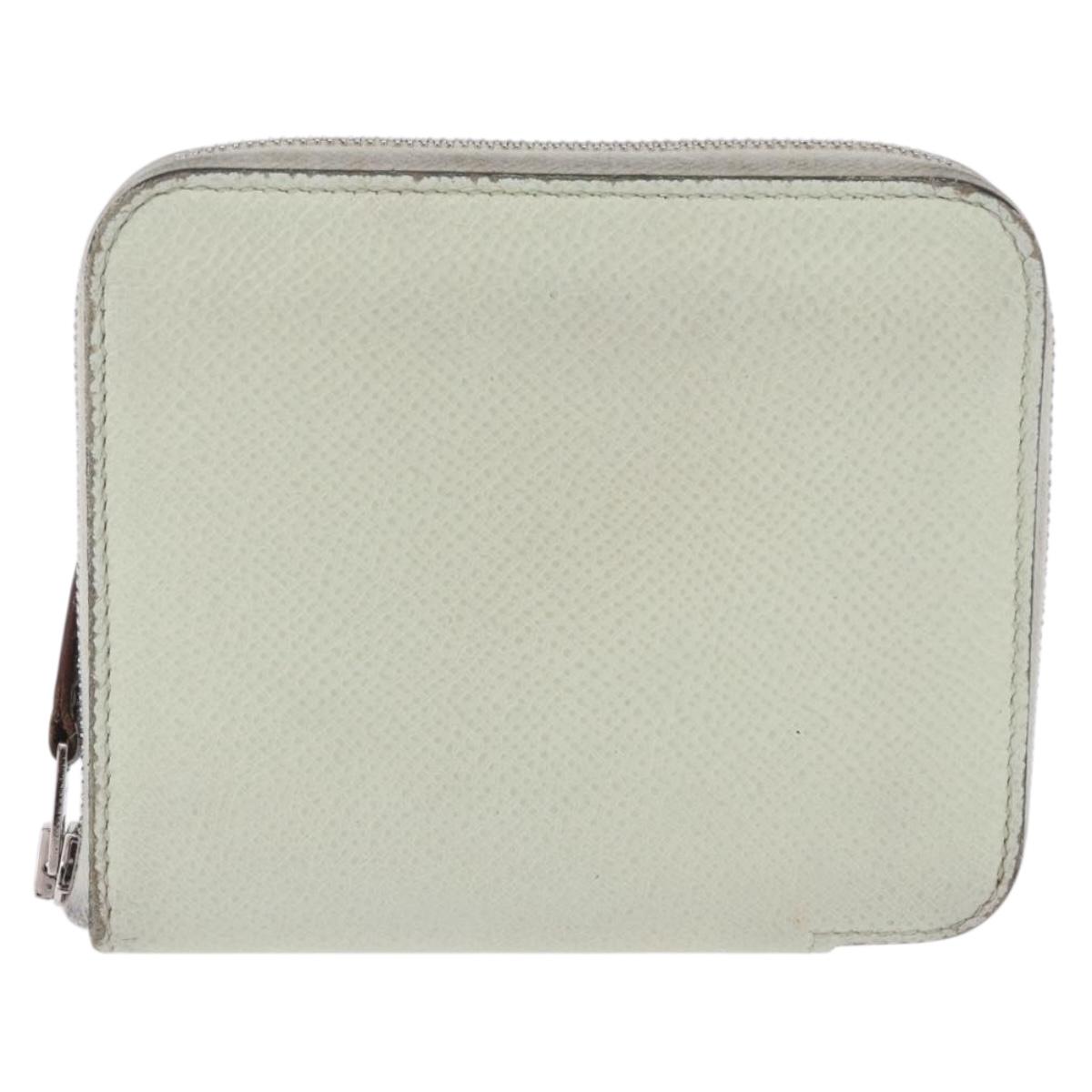 HERMES Asap Compact Silk In Wallet Leather LIme Green Silver Auth 203091