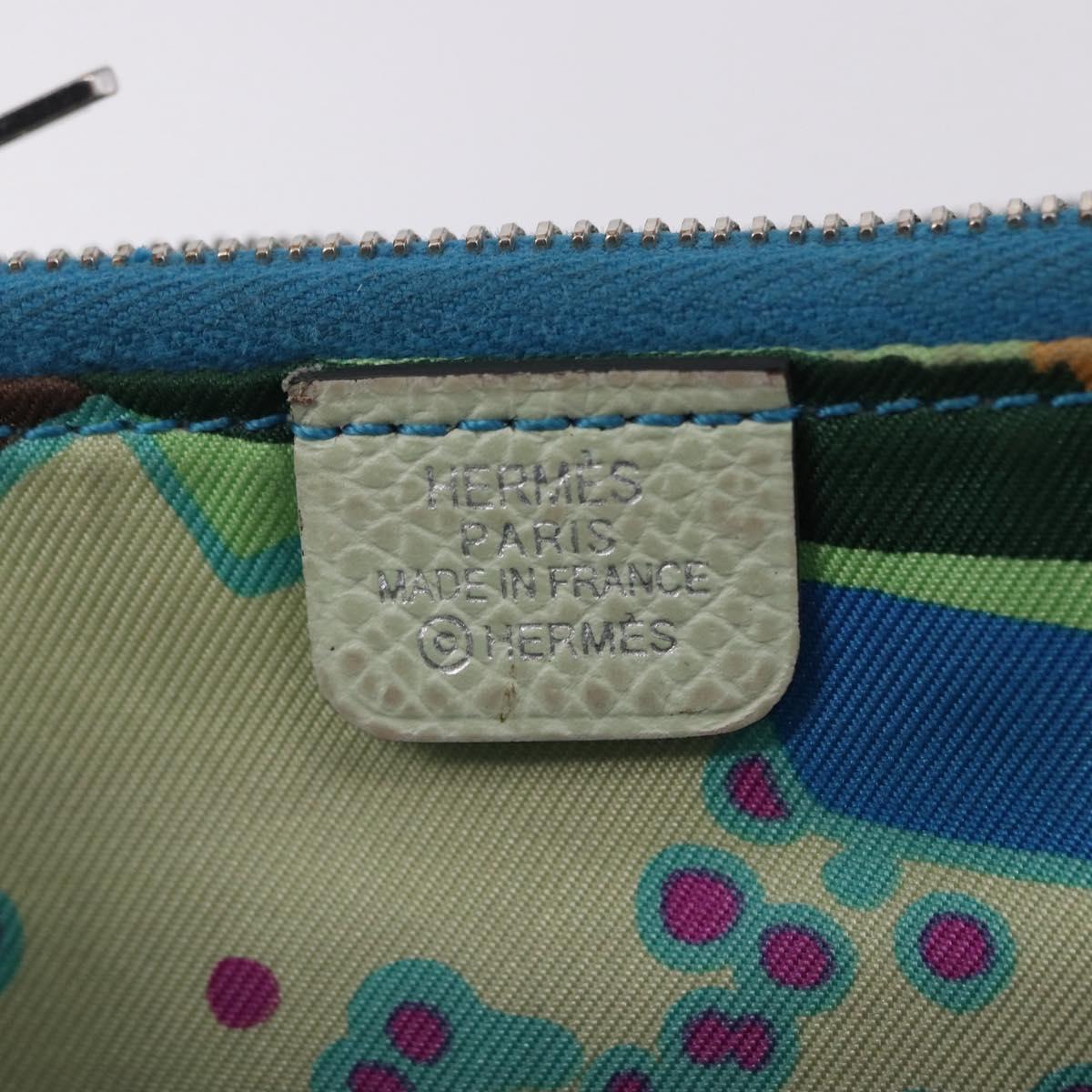HERMES Asap Compact Silk In Wallet Leather LIme Green Silver Auth 203091