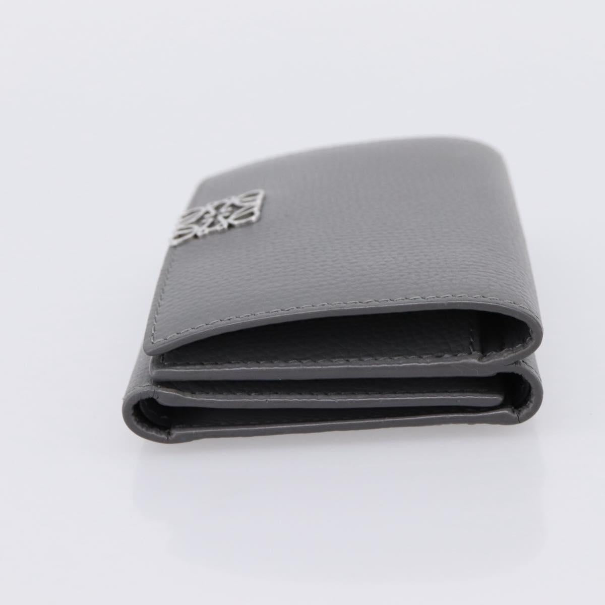 LOEWE Anagram Trifold Wallet Leather Gray Silver Auth 203094A