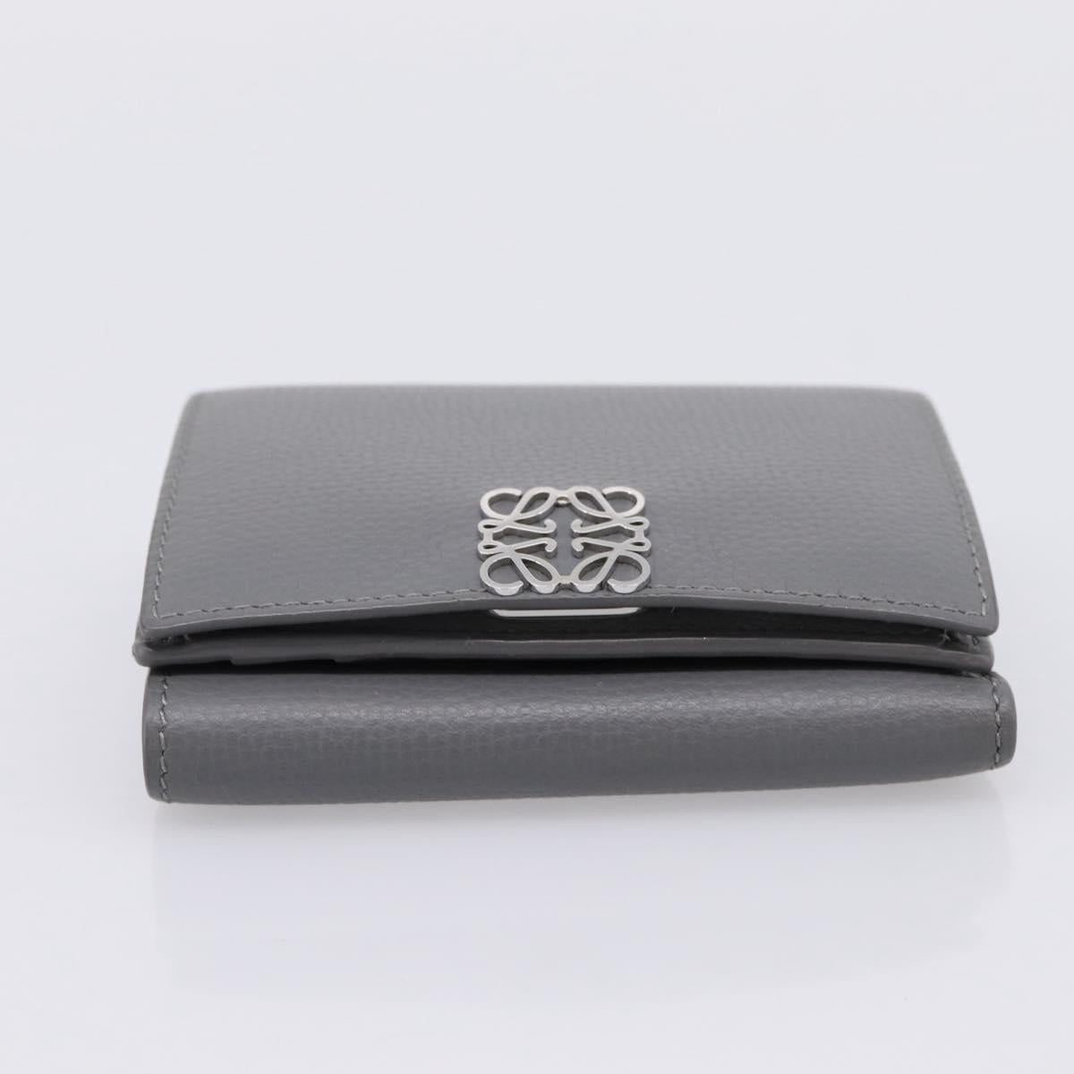 LOEWE Anagram Trifold Wallet Leather Gray Silver Auth 203094A