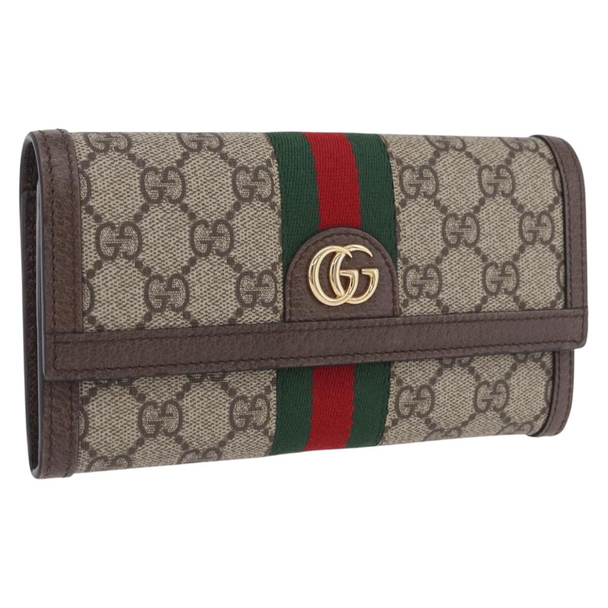 GUCCI GG Supreme Long Wallet PVC Beige Gold Auth 203095M
