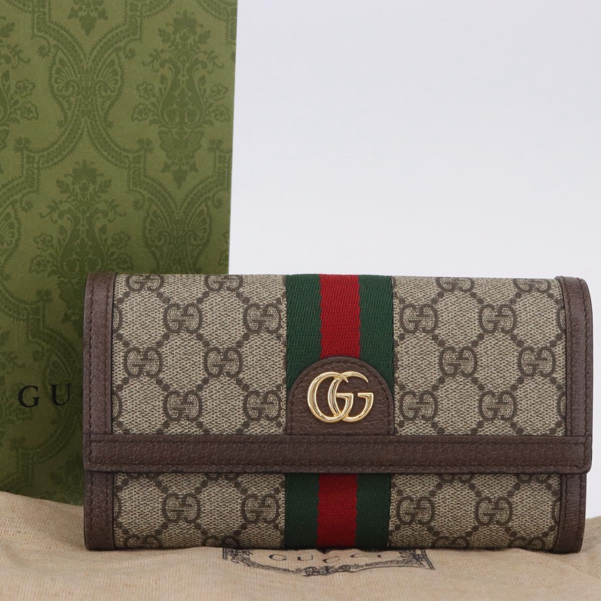 GUCCI GG Supreme Long Wallet PVC Beige Gold Auth 203095M