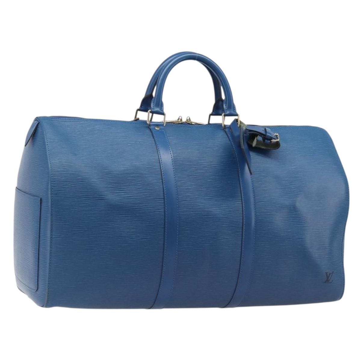 LOUIS VUITTON Epi Keepall 50 Boston Bag Blue M42965 LV Auth 203098V