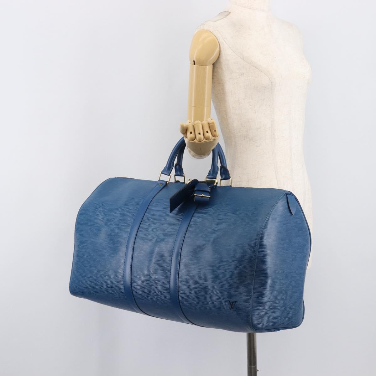 LOUIS VUITTON Epi Keepall 50 Boston Bag Blue M42965 LV Auth 203098V