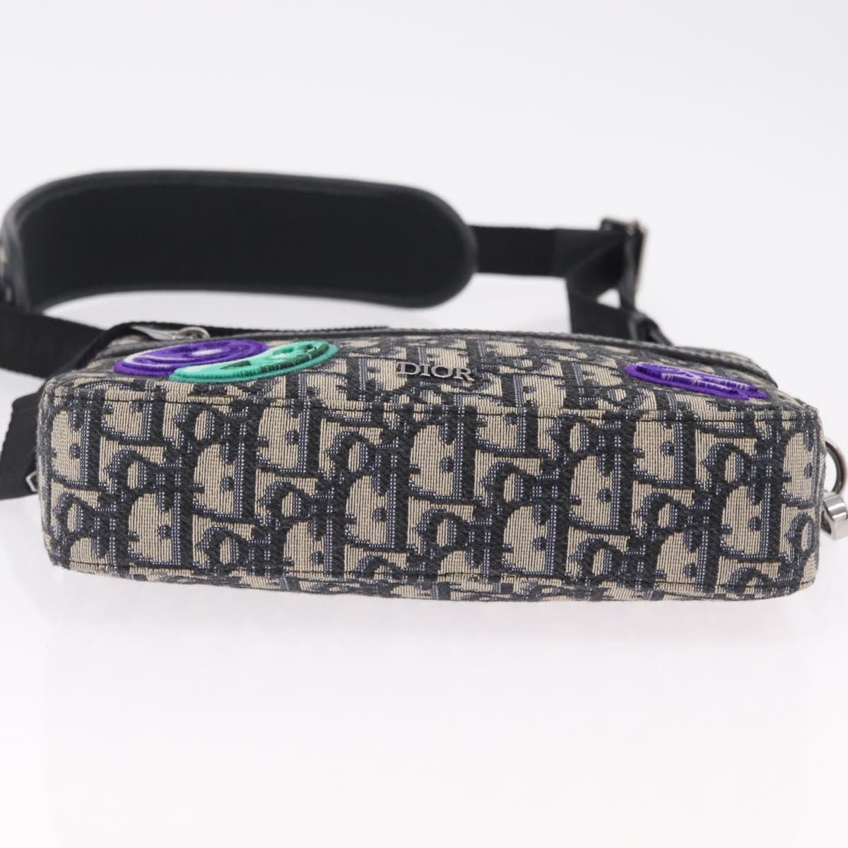 Christian Dior Trotter Canvas Safari Bag Jacquard Navy Silver Auth 203107SAM
