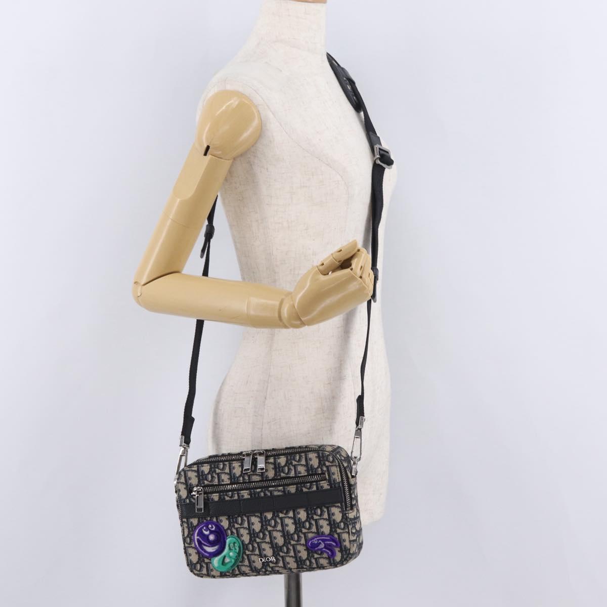 Christian Dior Trotter Canvas Safari Bag Jacquard Navy Silver Auth 203107SAM
