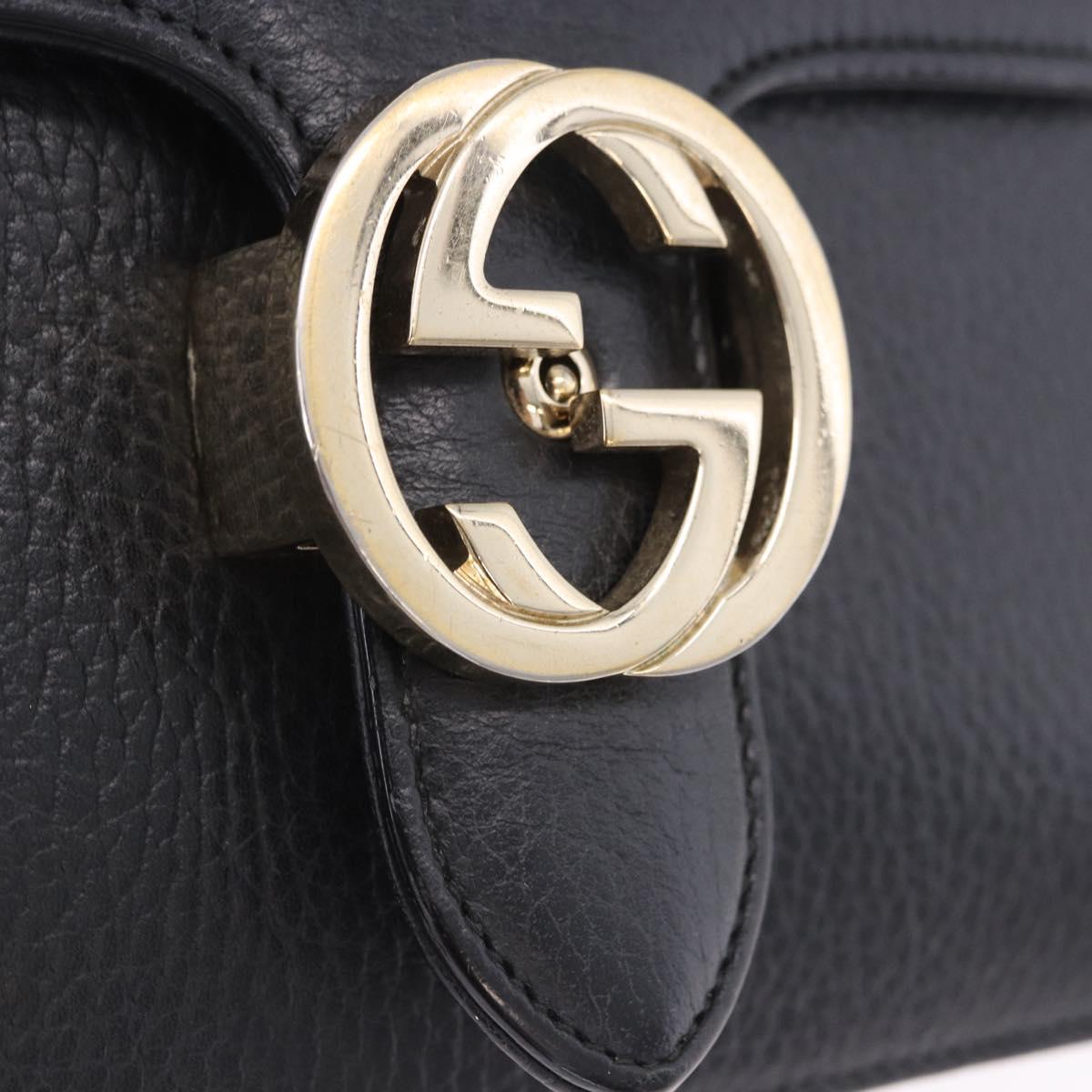 GUCCI Interlocking Chain Bag Leather Outlet Black Gold 510304 Auth 203114V