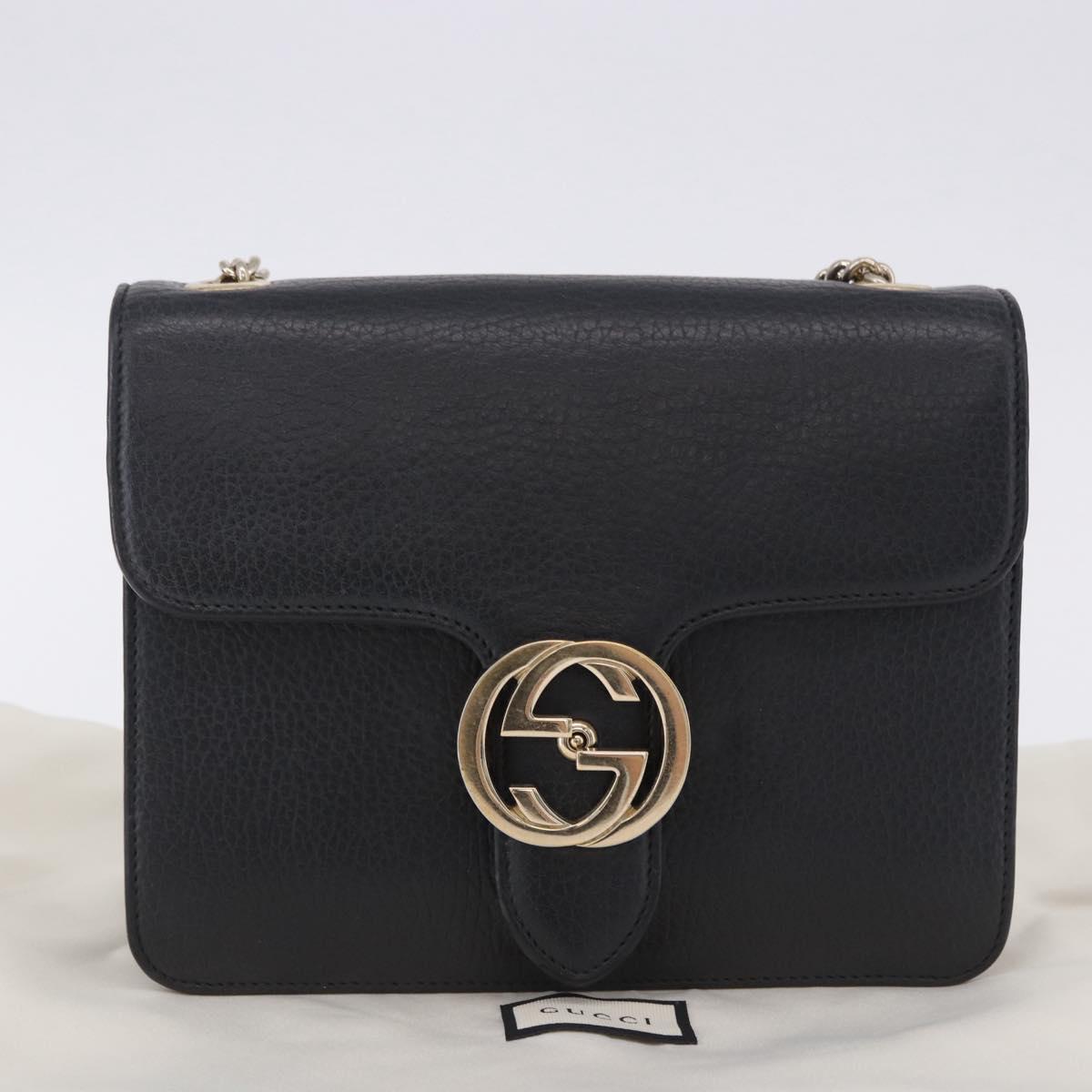 GUCCI Interlocking Chain Bag Leather Outlet Black Gold 510304 Auth 203114V