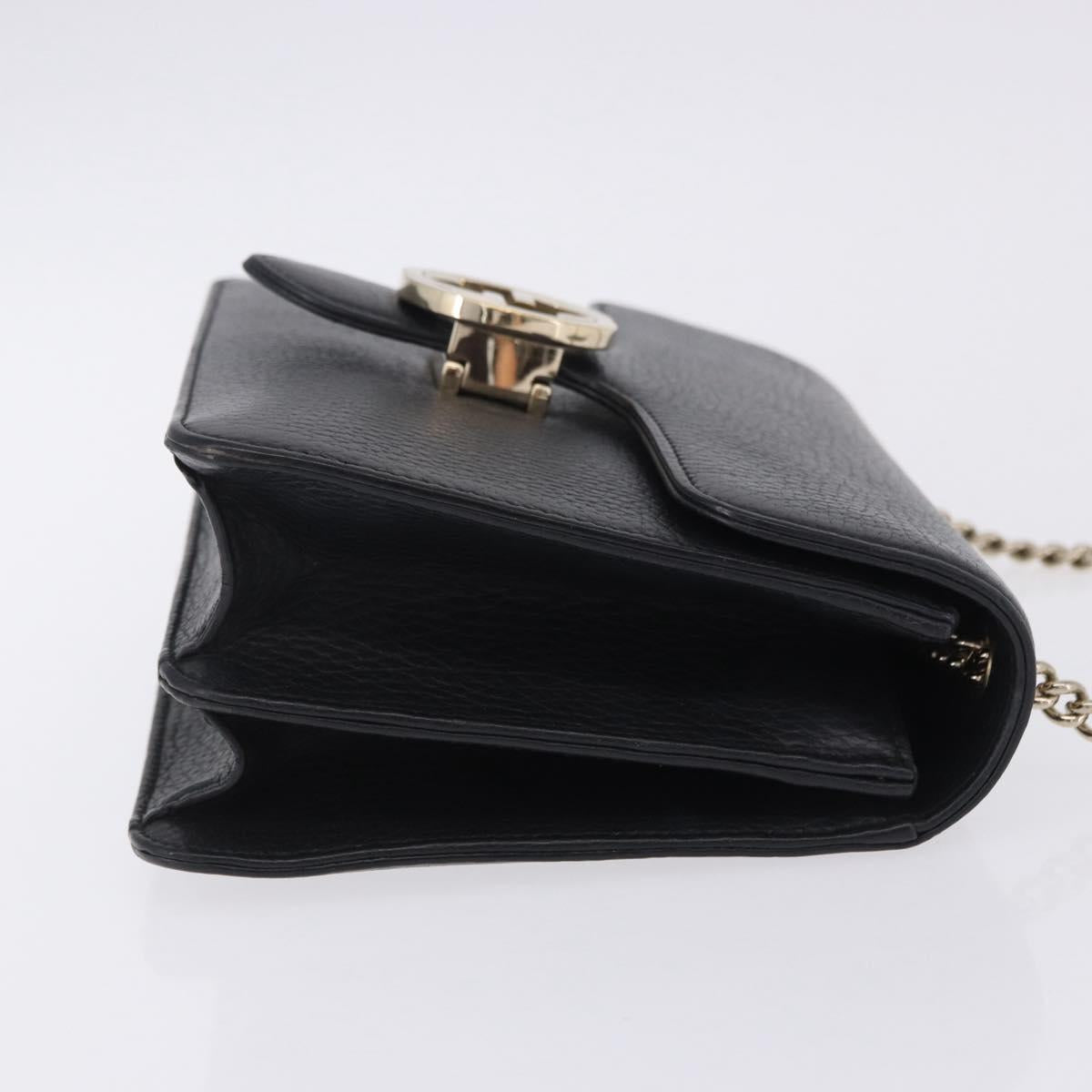 GUCCI Interlocking Chain Bag Leather Outlet Black Gold 510304 Auth 203114V