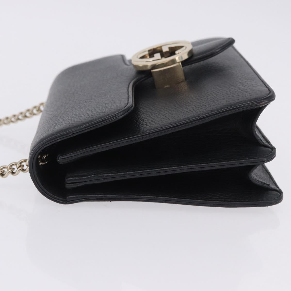 GUCCI Interlocking Chain Bag Leather Outlet Black Gold 510304 Auth 203114V